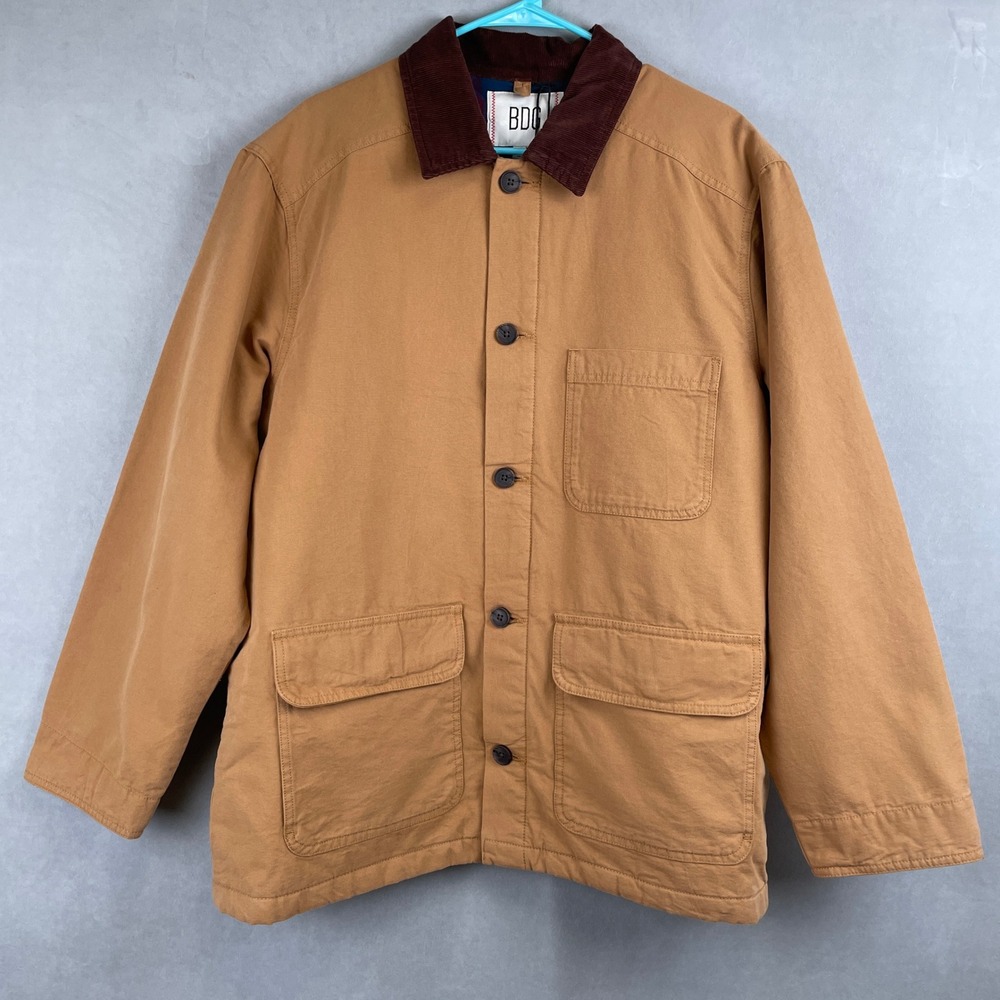 BDG Urban Outfitters Brewster Barn Chore Jacket Tan Ctn Canvas Plaid Lined L NEW